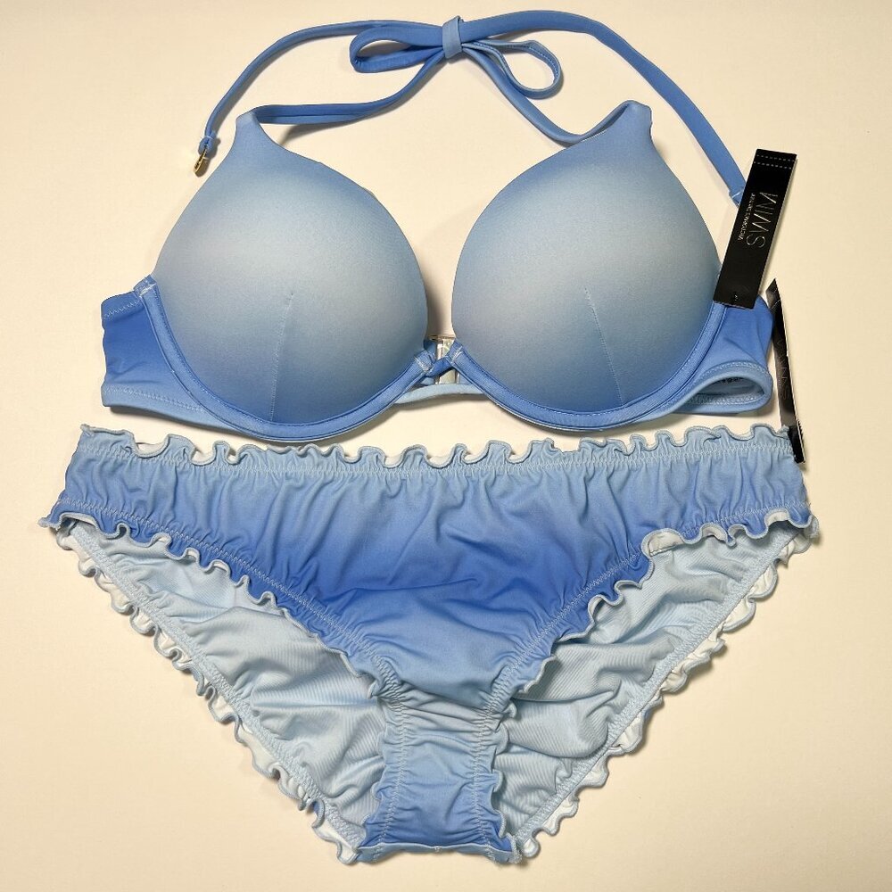 Victoria Secret 34B S Bombshell Push Up Bikini Top Bottom Set Pastel Blue Ombre